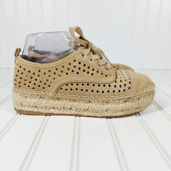 J/Slides Rileyy Tan Leather Perforated Espadrille Sneaker C759 - Picture 6 of 14